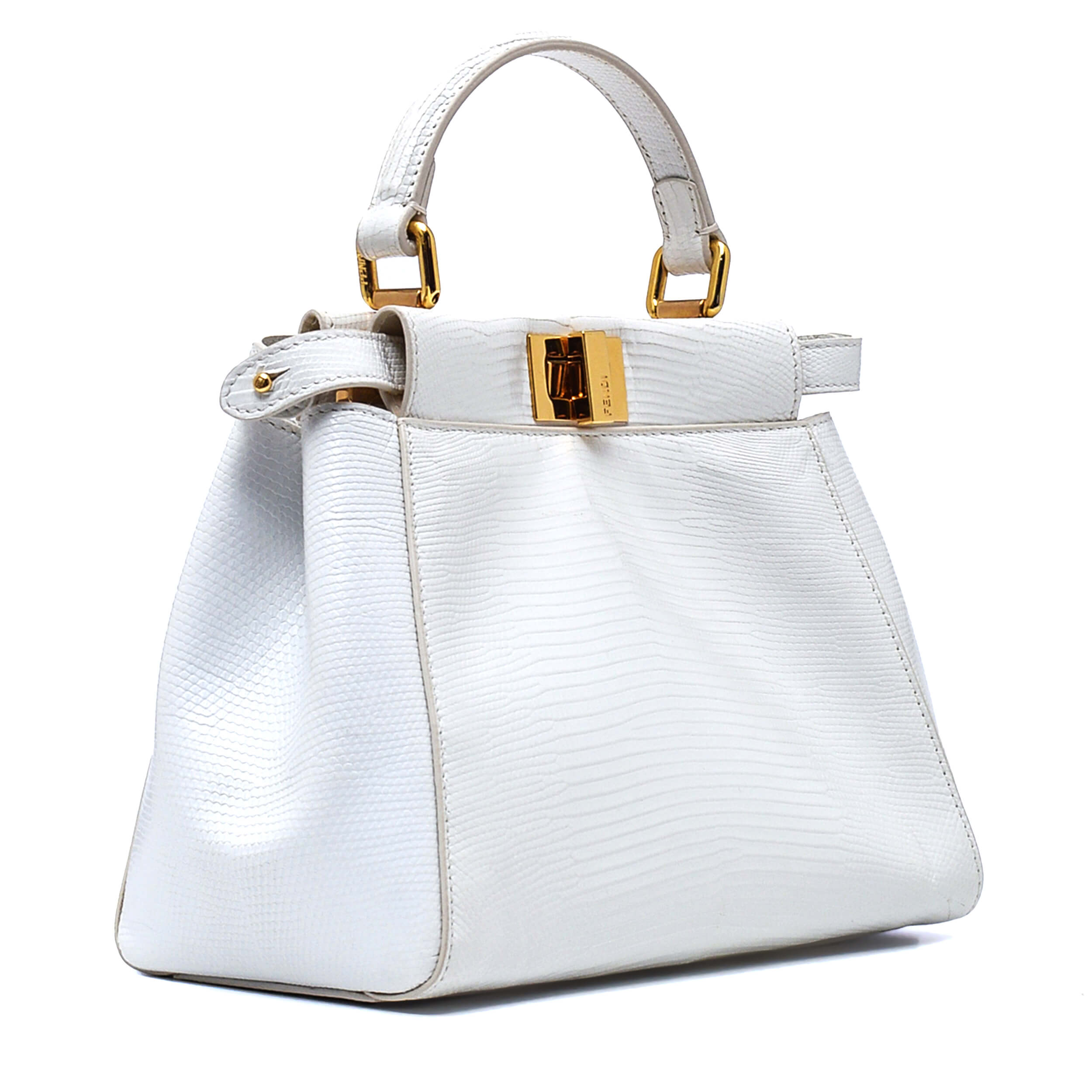 Fendi - White Lizard Leather Petite Peekaboo Bag